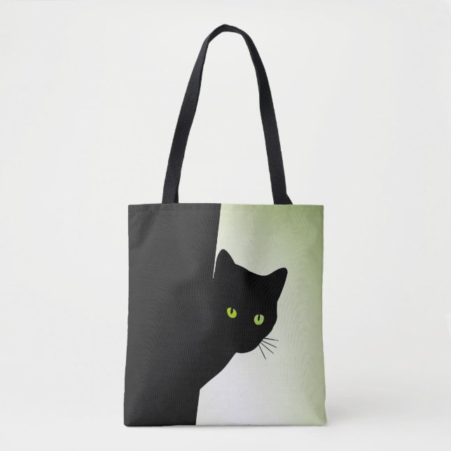 Green Eyed Black Cat Tote Bag (Front)