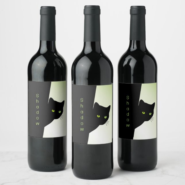 Green Eyed Black Cat Wine Label (Bottles)