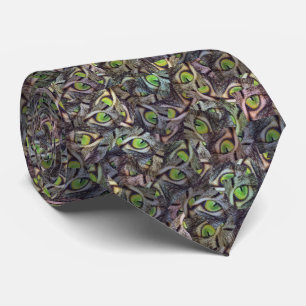 Green Eyed Cat Abstract Pattern, Tie