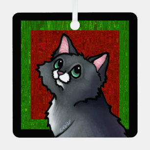 Green Eyed Cat Christmas Metal Ornament