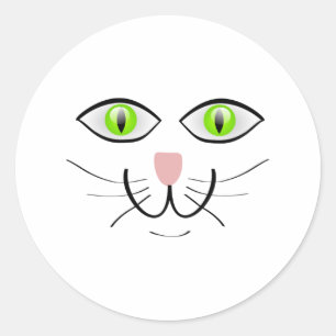 Green-Eyed Cat Face Cartoon Classic Round Sticker