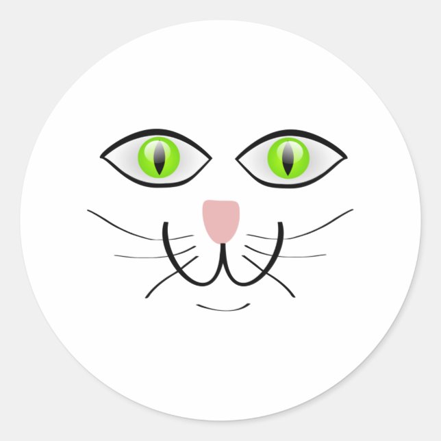 Green-Eyed Cat Face Cartoon Classic Round Sticker (Front)