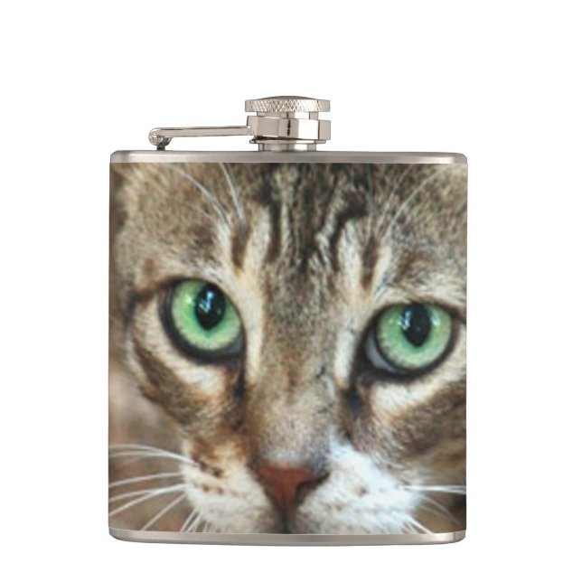 Green Eyed Cat Hip Flask (Front)