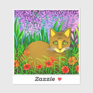 Green Eyed Cat in a Flower Garden