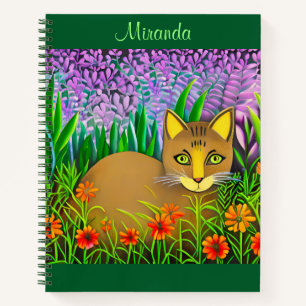 Green Eyed Cat in a Flower Garden Journal 