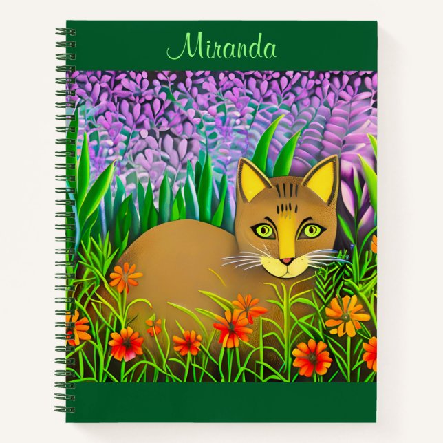 Green Eyed Cat in a Flower Garden Journal  (Front)