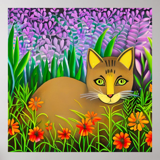 Green Eyed Cat in a Flower Garden  Poster (Front)