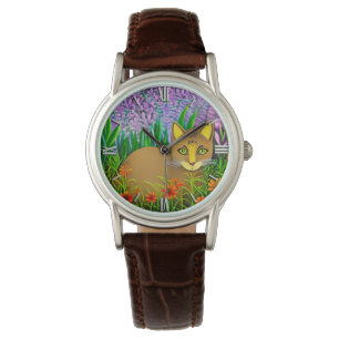 Green Eyed Cat in a Flower Garden Watch