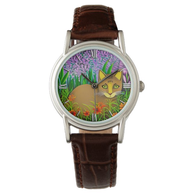 Green Eyed Cat in a Flower Garden Watch (Front)