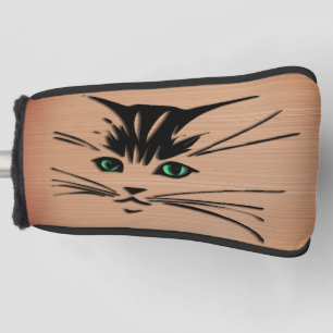 Green Eyed Cat Rustic  Golf Head Cover