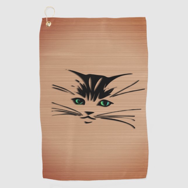 Green Eyed Cat Rustic  Golf Towel (Front)