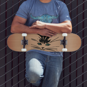 Green Eyed Cat Rustic Skateboard