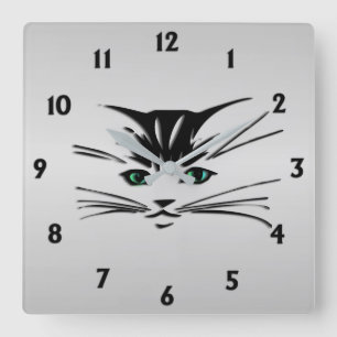 Green Eyed Cat Square Wall Clock