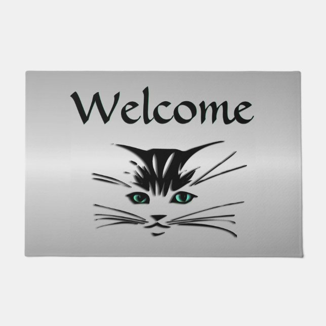 Green Eyed Cat Welcome Mat (Front)