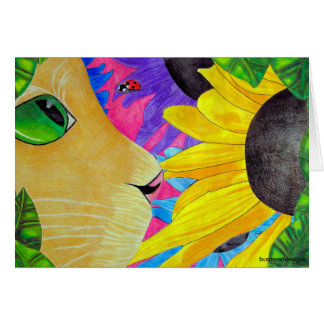 Green-Eyed Cat with Ladybug and Flower