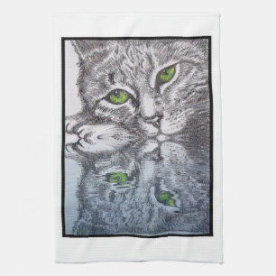 Green Eyed Cats Tea Towel
