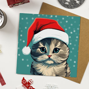 Green Eyed Christmas Kitten in a Santa Hat