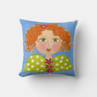 Green Eyed Daisy Girl - Painteed Pillow