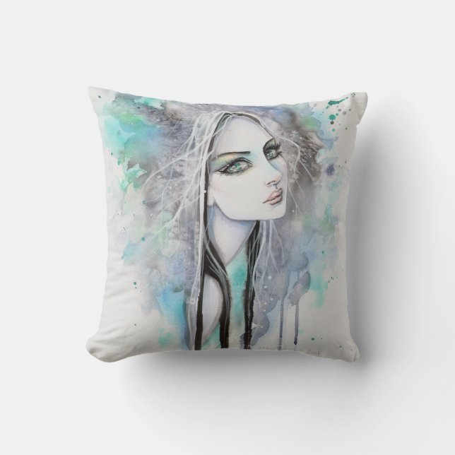Green Eyed Ghost Abstract Fantasy Art Portrait Cushion (Front)