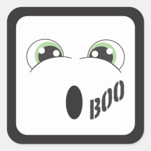 Green Eyed Ghost Happy Halloween Square Sticker