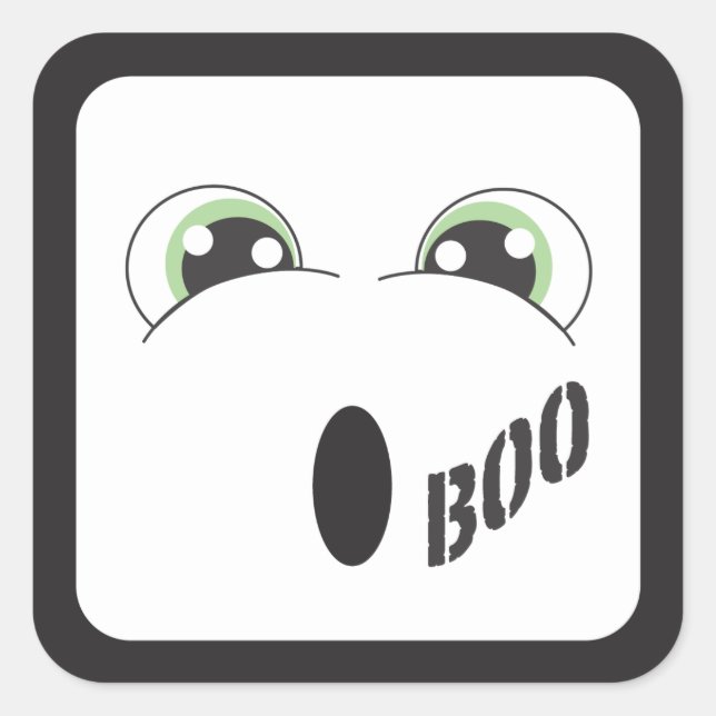 Green Eyed Ghost Happy Halloween Square Sticker (Front)