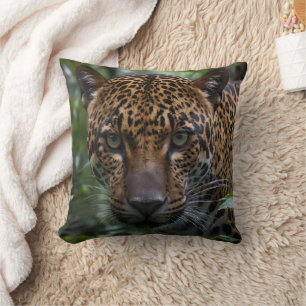 Green Eyed Jaguar In The Forest, Cushion
