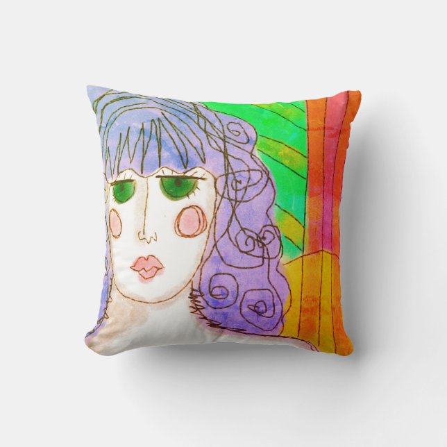 Green Eyed Lady Abstract Art Cushion (Front)