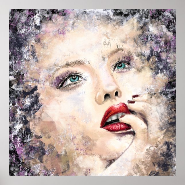 Green Eyed Pretty Woman Abstract Original Painting Poster (Front)