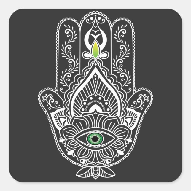 Green Eyed Protector Hamza Hand Square Sticker (Front)