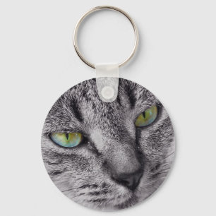 Green eyed tabby cat keychain
