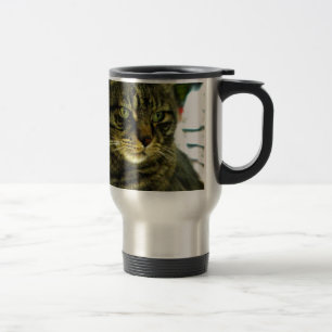 Green Eyed Tabby Face Travel Mug