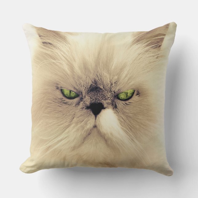 Green Eyed White Persian Cat Cushion (Front)