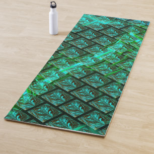 'Green eyes in grid', scratched and blurred Yoga Mat