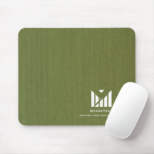 Green Fabric Texture Elegant Monogram Logo Custom Mouse Mat (With Mouse)