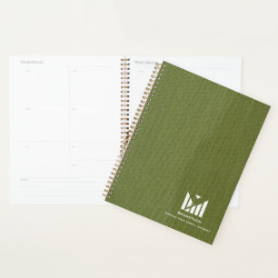 Green Fabric Texture Elegant Monogram Logo Custom Planner
