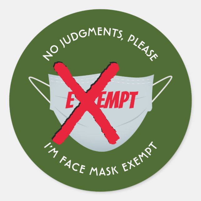 Green | FACE MASK EXEMPT Classic Round Sticker (Front)