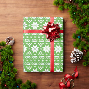 Green Fair Isle Christmas Sweater Pattern Wrapping Paper