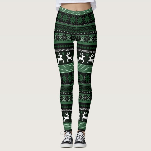 Green Fair Isle Pattern Leggings (Front)