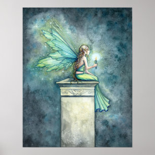 Green Fairy Candle Art Poster Print