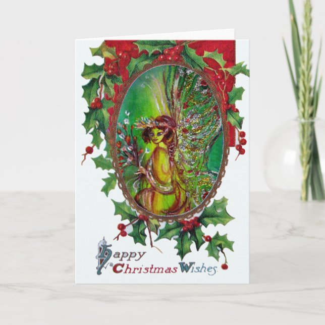 GREEN FAIRY Happy Christmas Wishes Holiday Card (Front)
