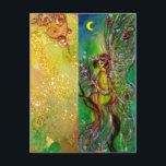 GREEN FAIRY WITH GOLD FLORAL SPARKLES IN MOONLIGHT POSTCARD<br><div class="desc">Whimsical nocturne , magical flower faery is sitting in the moon light colourful vibrant watercolor painting with golden and silver foil in yellow, green, white, red colours. Easy to customise with your own text for wedding announcements, place cards, save-the date, romantic engagement, Sweet 16 birthdays, bridal showers, anniversary celebrations, office...</div>