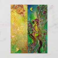 GREEN FAIRY WITH GOLD FLORAL SPARKLES IN MOONLIGHT