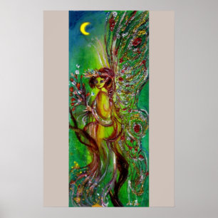 GREEN FAIRY WITH GOLD SPARKLES IN MOONLIGHT POSTER