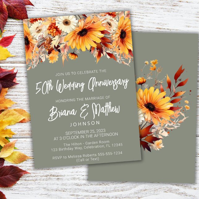 Green Fall Floral 50th Wedding Anniversary  Invitation (Creator Uploaded)