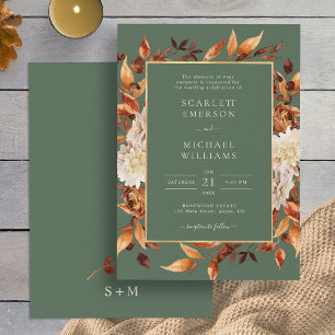 Green Fall Floral Wedding Invitation