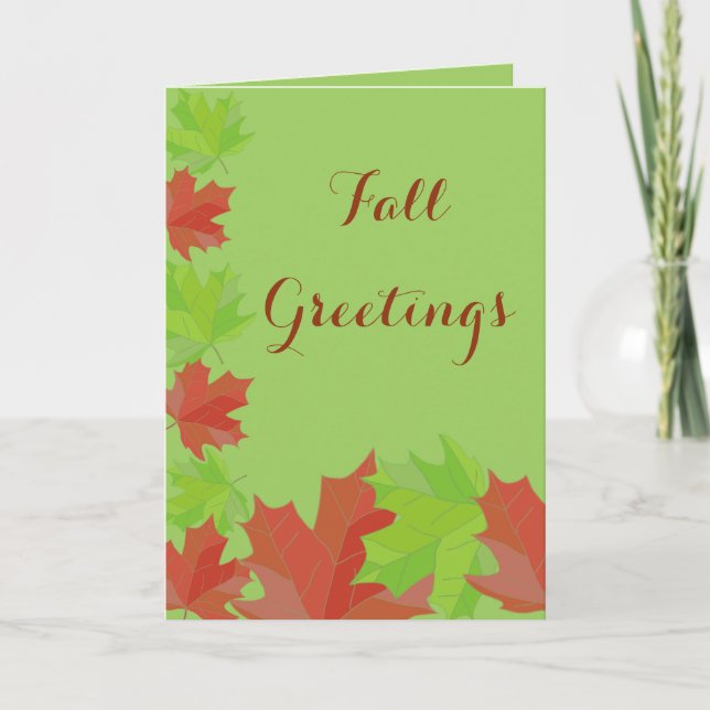 Green Fall Leaves Greetings Card (Front)