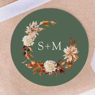 Green Fall Monogram Floral Wreath Envelope Seal