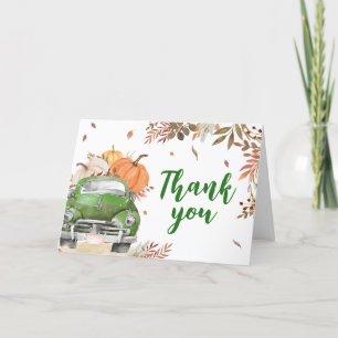 Green Fall Pumpkin Truck Baby Shower Thank You Card