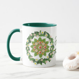 Green Fall Wreath Flora Leaves Happy Thanksgiving  Mug