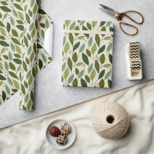 Green falling leaves and foliage wrapping paper